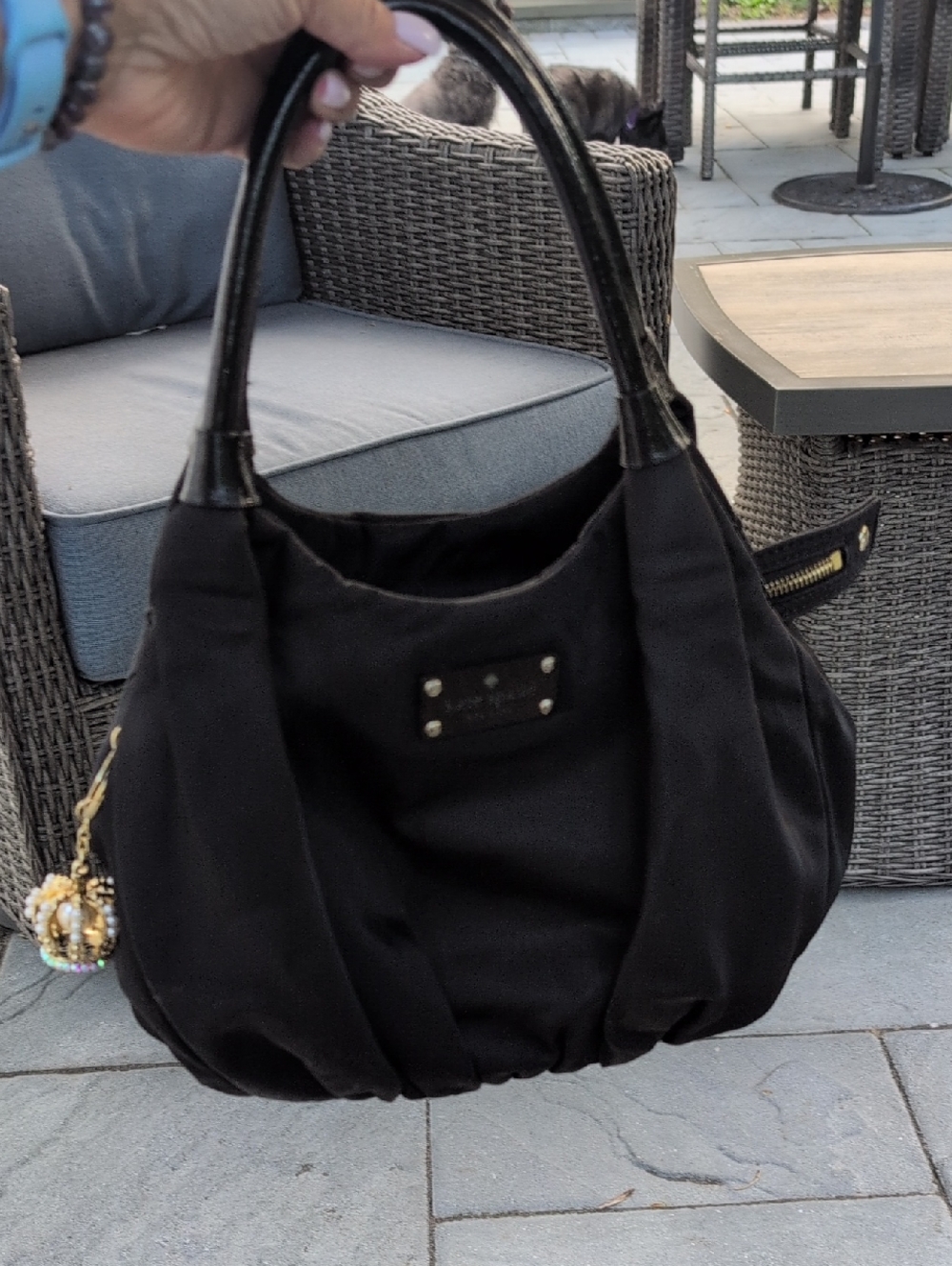Kate Spade Black Nylon Bag With Unbranded Crown Bag Charm.